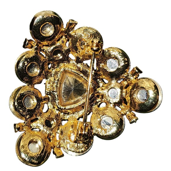 VTG Geometric Brooch Red  Yellow Gold Tone Acrylic Lucite Statement Piece - Picture 2 of 4